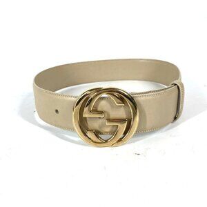 GUCCI 037・0394 GG logo belt Leather Beige/Gold